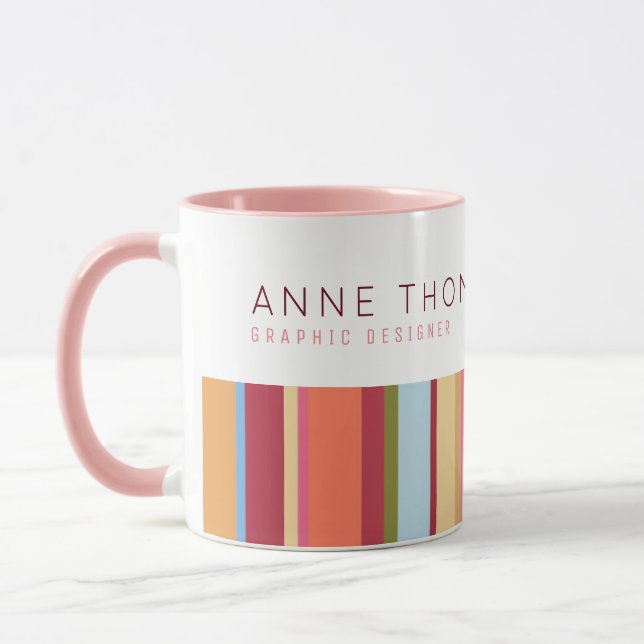 colour stripes, name and profession, pink & stylis mug (Left)