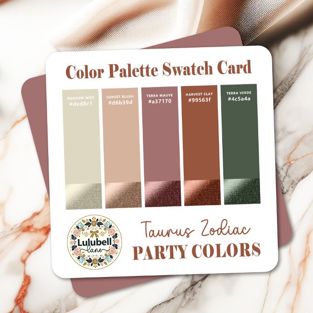 Colour Swatch Palette Card for Taurus Zodiac Sign  (Coordinate Your Taurus Zodiac Event With Our Handy Exclusive Color Palette. Match Everything!)