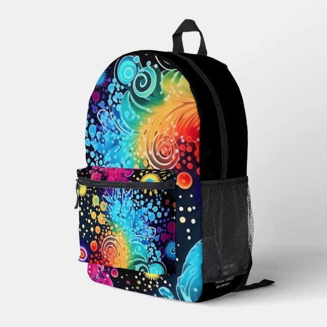Colour Swirls and dots custom owner name Printed Backpack (Back Corner Right)