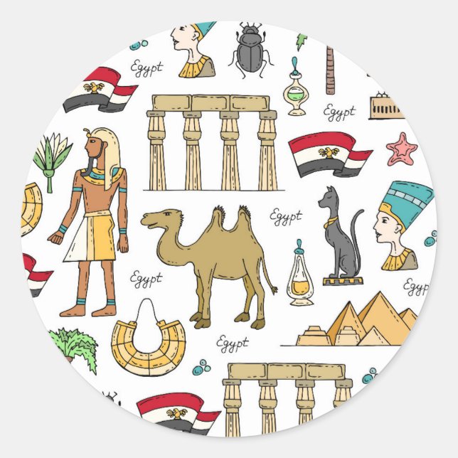 Colour Symbols of Egypt Pattern Classic Round Sticker (Front)