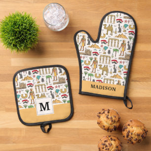 Colour Symbols of Egypt Pattern Oven Mitt & Pot Holder Set