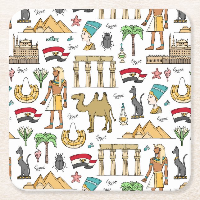 Colour Symbols of Egypt Pattern Square Paper Coaster (Front)