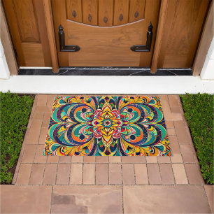 Colour Symphony Mandala – Bold Psychedelic Floral Doormat