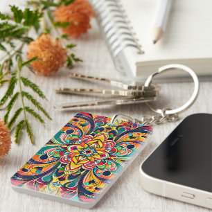 Colour Symphony Mandala – Bold Psychedelic Floral Keychain