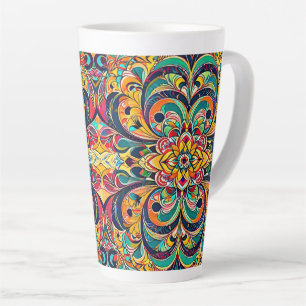 Colour Symphony Mandala – Bold Psychedelic Floral Latte Mug