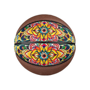 Colour Symphony Mandala – Bold Psychedelic Floral Mini Basketball