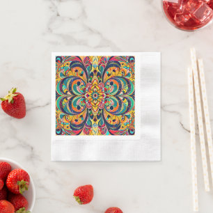Colour Symphony Mandala – Bold Psychedelic Floral Napkin