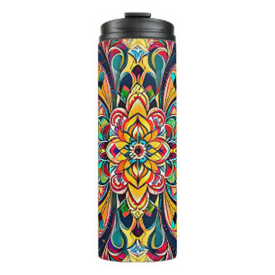 Colour Symphony Mandala – Bold Psychedelic Floral Thermal Tumbler