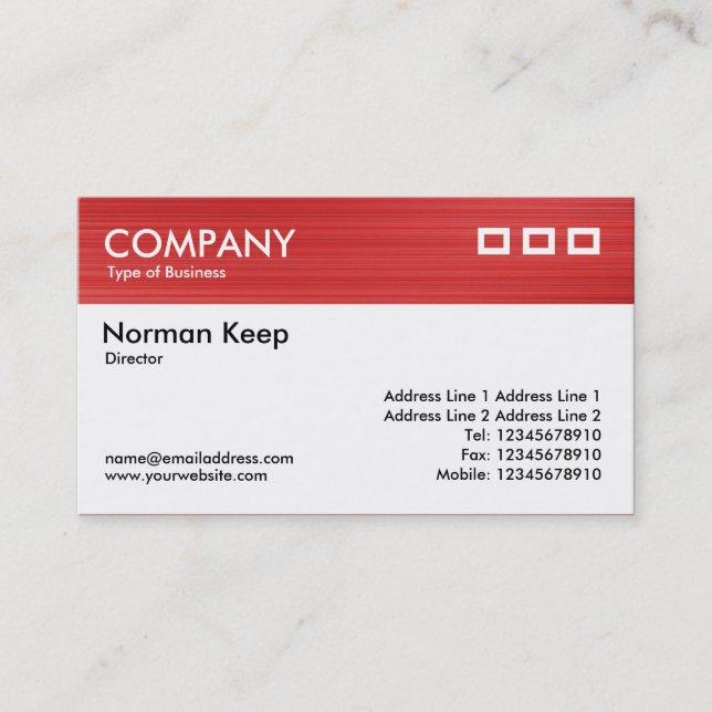 Colour Textured Header - Brushed Red 2 Business Card (Front)