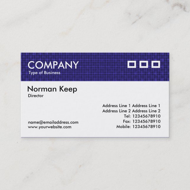Colour Textured Header - Deep Blue Fabric Business Card (Front)