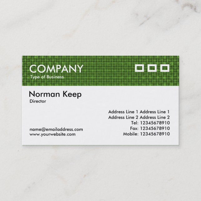 Colour Textured Header - Green Fabric Business Card (Front)