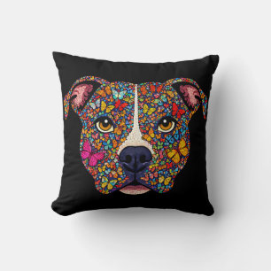 Colour Therapy Butterfly Dog Portrait Pitbull Mama Throw Pillow