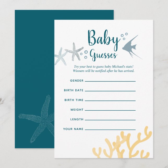Colour trend Under the Sea Baby Shower Baby Guesse Invitation (Front/Back)