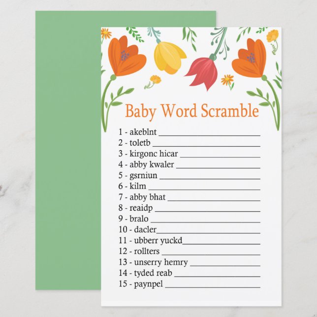 Colour tulips Baby word scramble game (Front/Back)