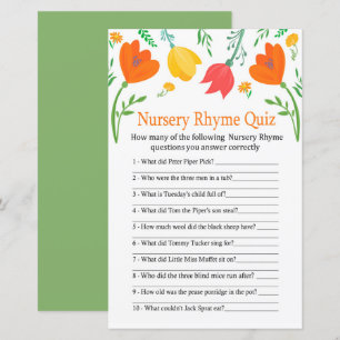 Colour tulips Nursery Rhyme Quiz baby shower game