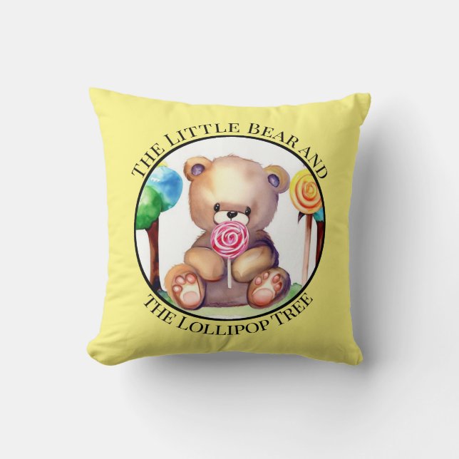 Colour Watercolor of a Bear Throw Pillow (Front)