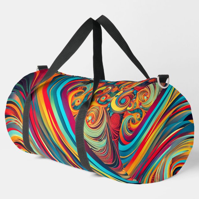 Colour Wave Fusion – Modern Abstract Swirl Art Duffle Bag (Left Corner)