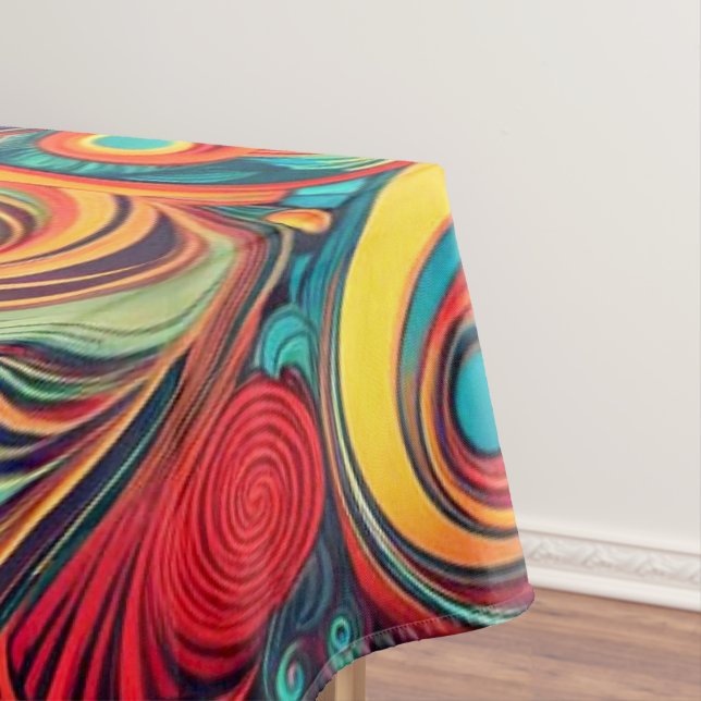 Colour Wave Fusion – Modern Abstract Swirl Art Tablecloth (In Situ)