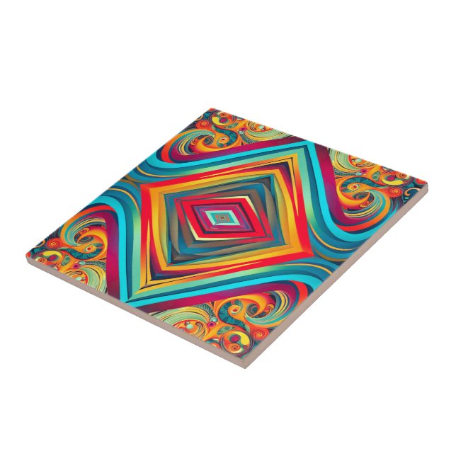Colour Wave Fusion – Modern Abstract Swirl Art Tile (Side)