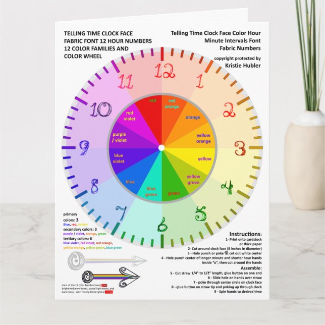 Colour Wheel Tell Time Fabric Font Numbers Clock Card (Front)