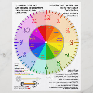 Colour Wheel Tell Time Fabric Font Numbers Clock Letterhead