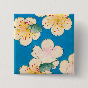 Colour Woodblock Print of Dogwood Blossoms 2 Inch Square Button