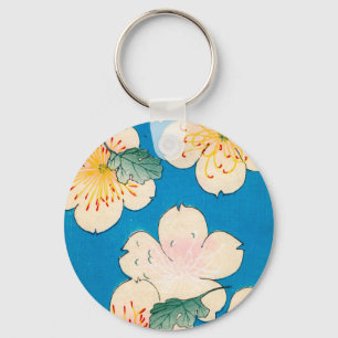 Colour Woodblock Print of Dogwood Blossoms Keychain