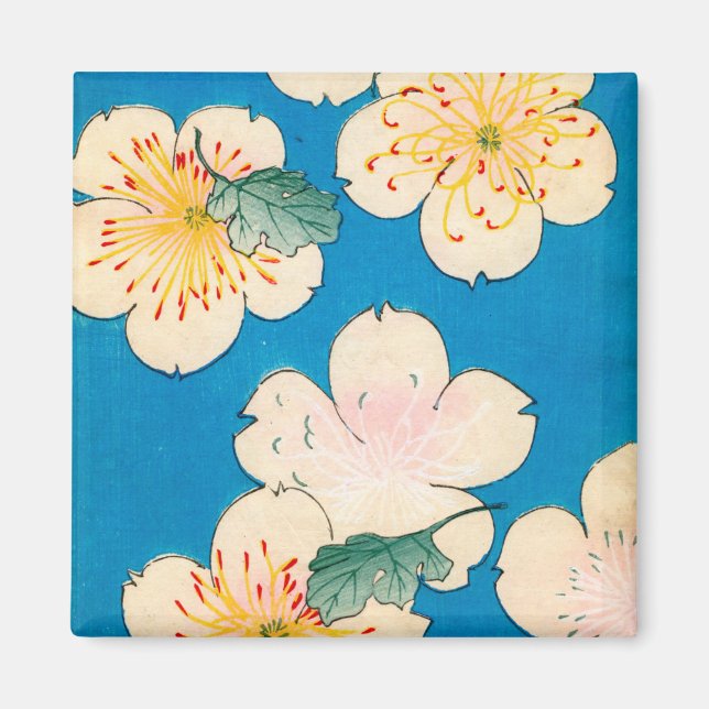 Colour Woodblock Print of Dogwood Blossoms Magnet (Front)
