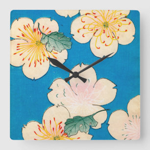 Colour Woodblock Print of Dogwood Blossoms Square Wall Clock