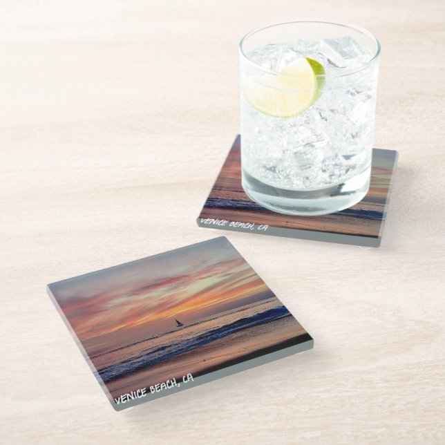 Colour Your Dreams - Venice Beach, CA Glass Coaster (Angled)