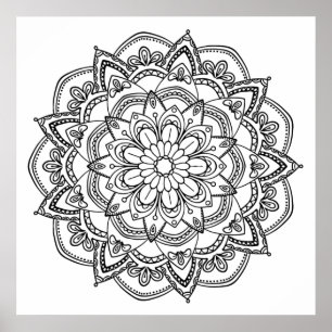 Colour Your Own Black and White Mandala Poster