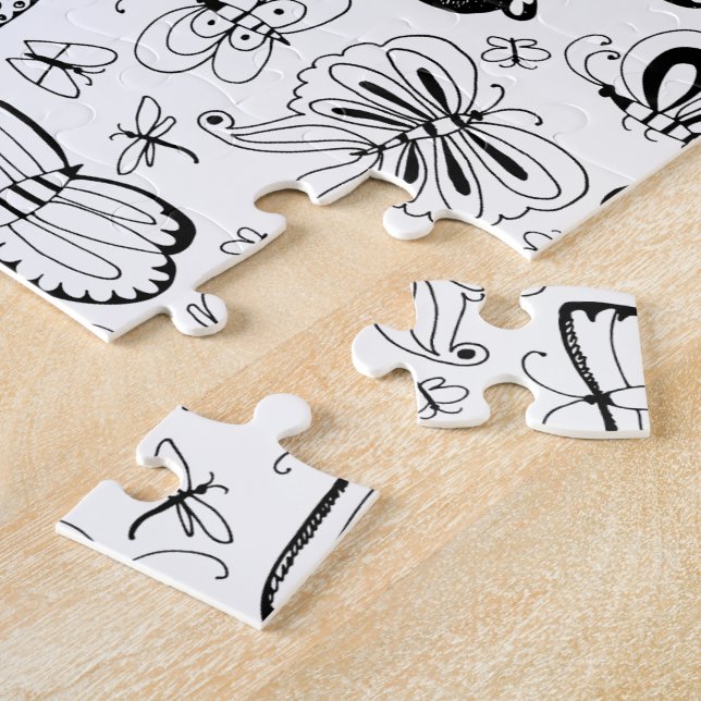 Colour Your Own Butterflies Black and White Jigsaw Puzzle (Side)