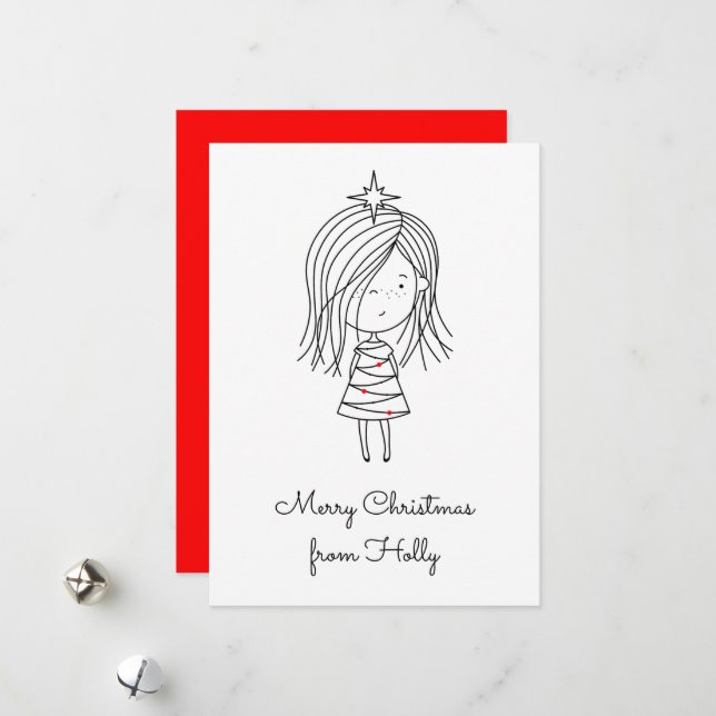 Colour Your Own Christmas Lights Girl Holiday Card (Front/Back In Situ)