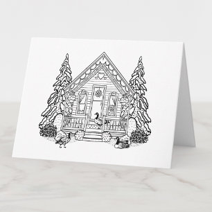 Colour Your Own Cozy House and Geese Blank Thank You Card