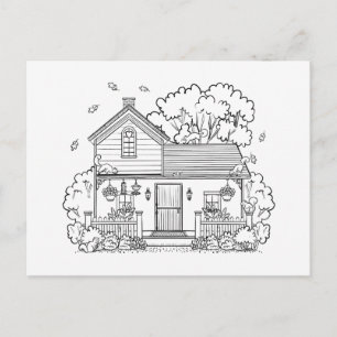 Colour Your Own Cozy House and Squirrels Blank Holiday Postcard