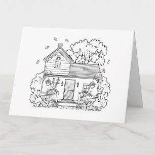 Colour Your Own Cozy House and Squirrels Blank Thank You Card