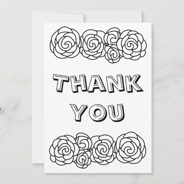 Colour Your Own Customizable Thank You Card Roses (Front)