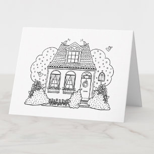 Colour Your Own Cute Cottage House Blank Thank You Card