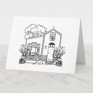 Colour Your Own Cute House with Dog Blank Thank You Card