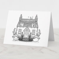 Colour Your Own English Cottage and Cats Blank