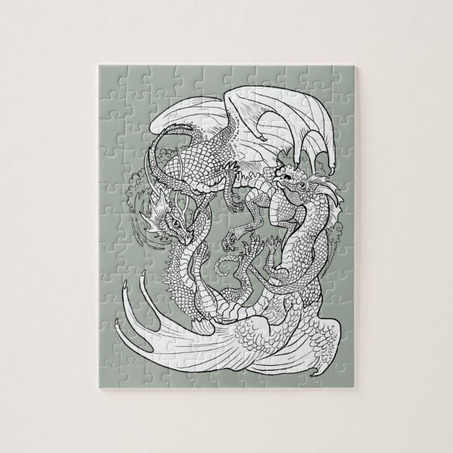 Colour your Own Entwined Dragons Jigsaw Puzzle (Vertical)