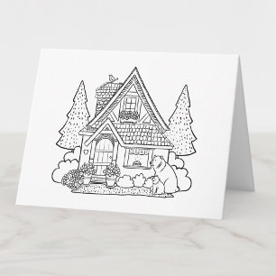 Colour Your Own Forest Cottage and Bears Blank Thank You Card