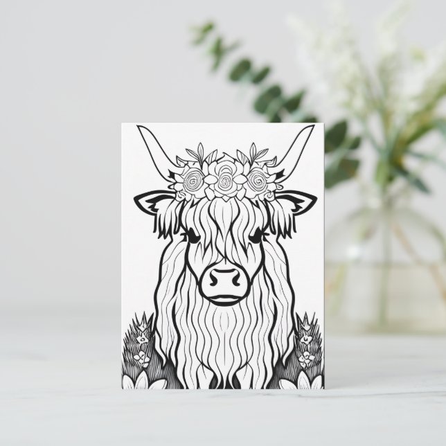 Colour Your Own! Highland Cow  Postcard (Standing Front)