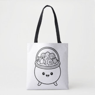 Colour Your Own Kawaii Cauldron Sand Seashells Tote Bag