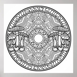Colour Your Own Mushrooms Mandala Colouring Poster