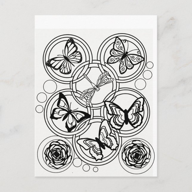 Colour your own post card garden butterfly flower (Front)