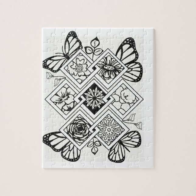 Colour your own puzzle butterfly flowers (Vertical)