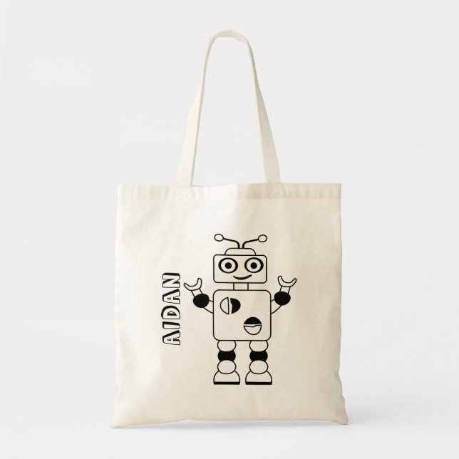 Colour Your Own Robot Kids Personalized Colouring Tote Bag (Front)