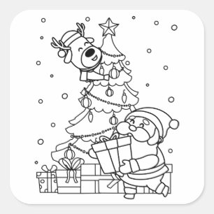 Colour Your Own Santa and Reindeer  Square Sticker