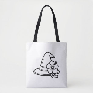 Colour Your Own Summer Witch Hat Tropical Flower Tote Bag